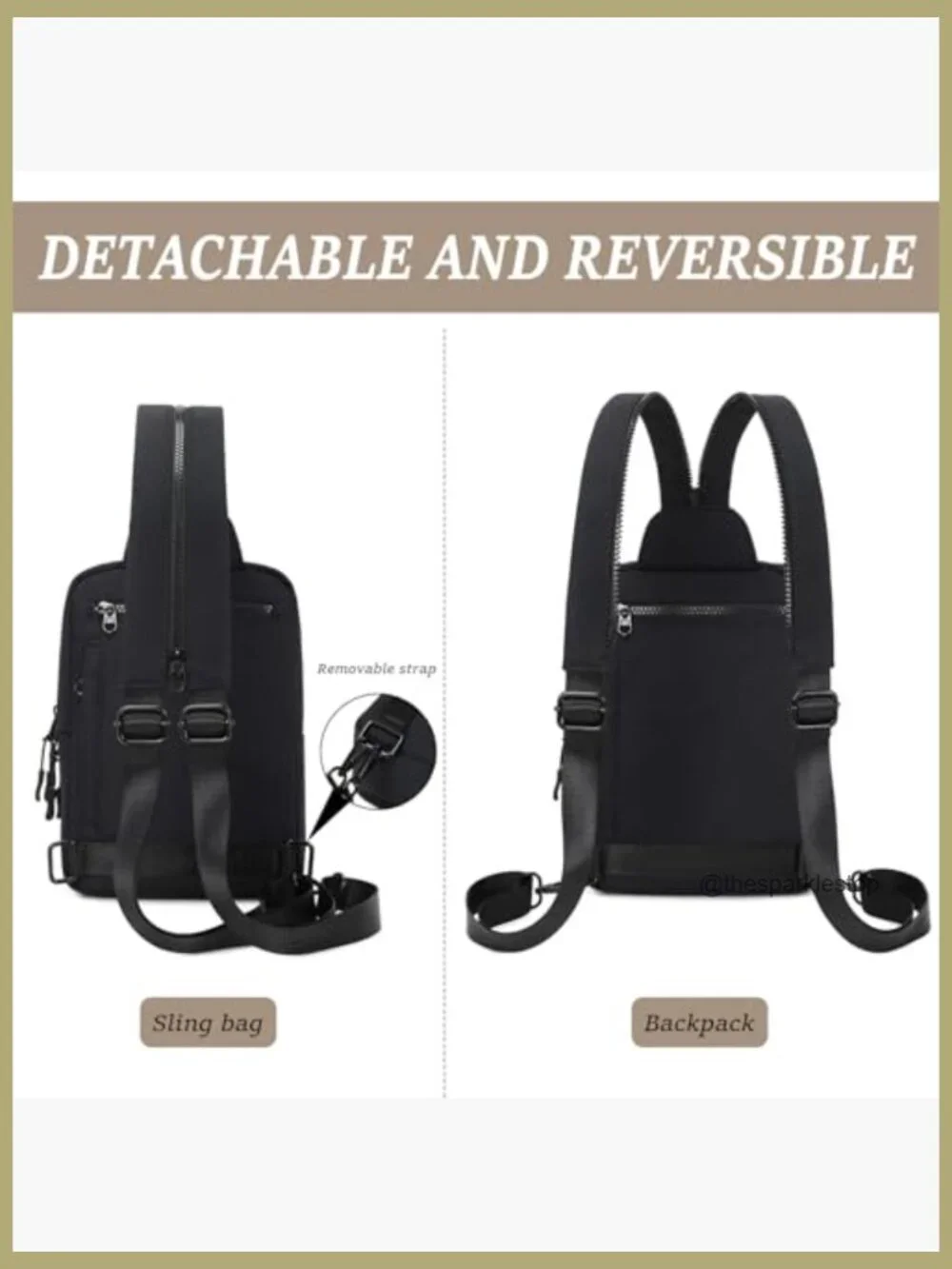 2-in-1 Nylon Sling Crossbody Backpack with Wipes Pouch & Bottle Pocket